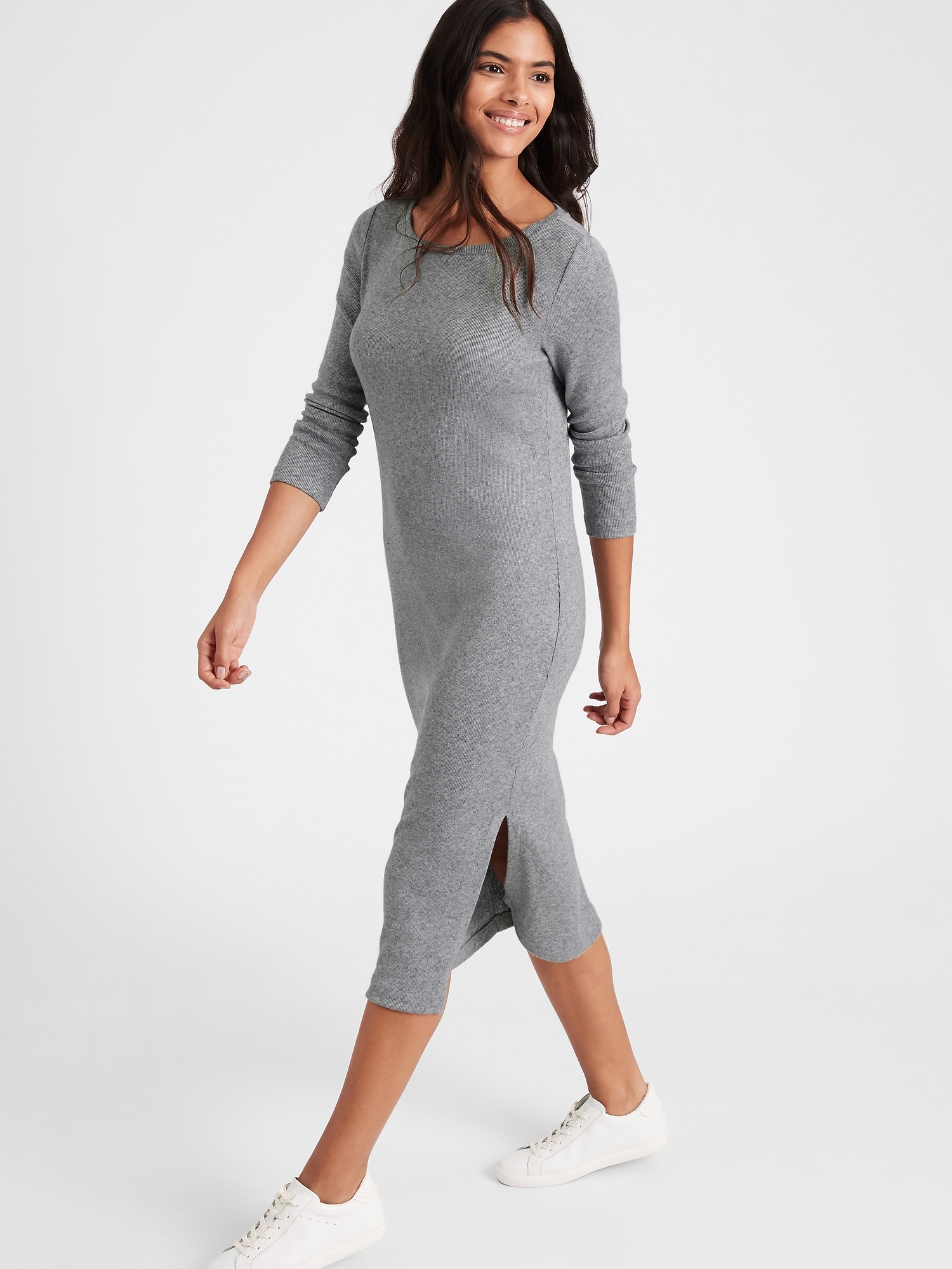 Petite Ribbed-Knit Dress with Side Slit