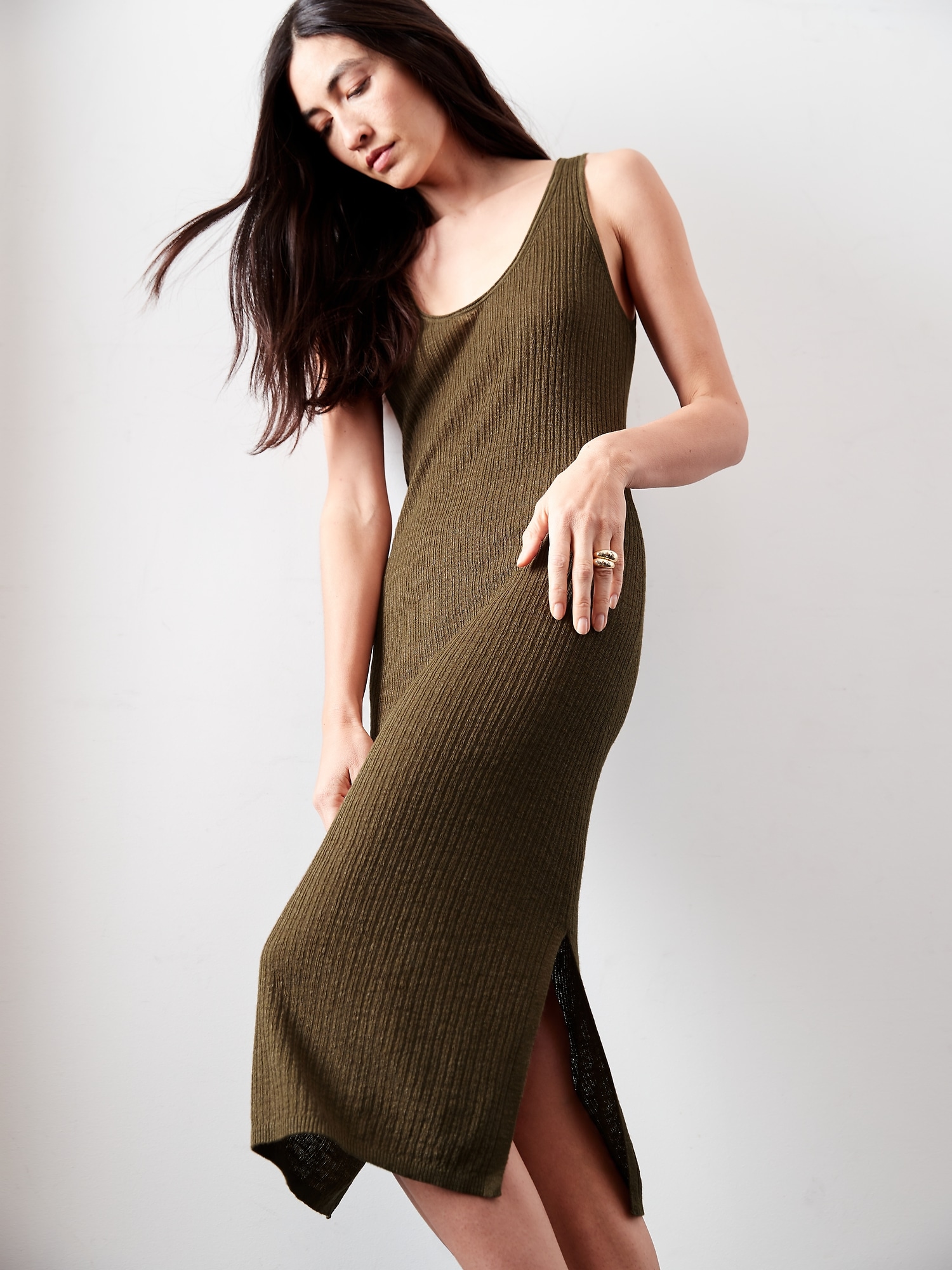 Linen-Blend Ribbed Sweater Dress
