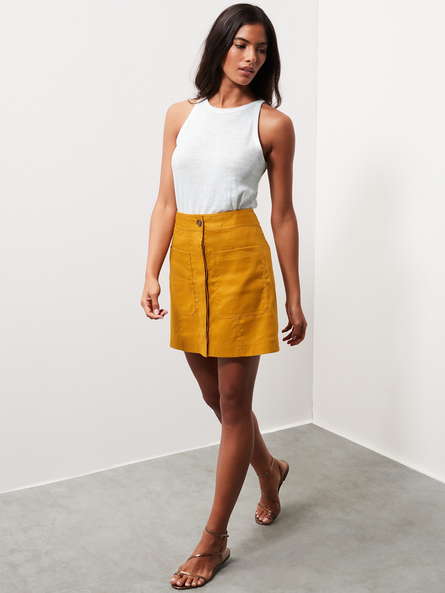 Linen-Cotton Utility Mini Skirt