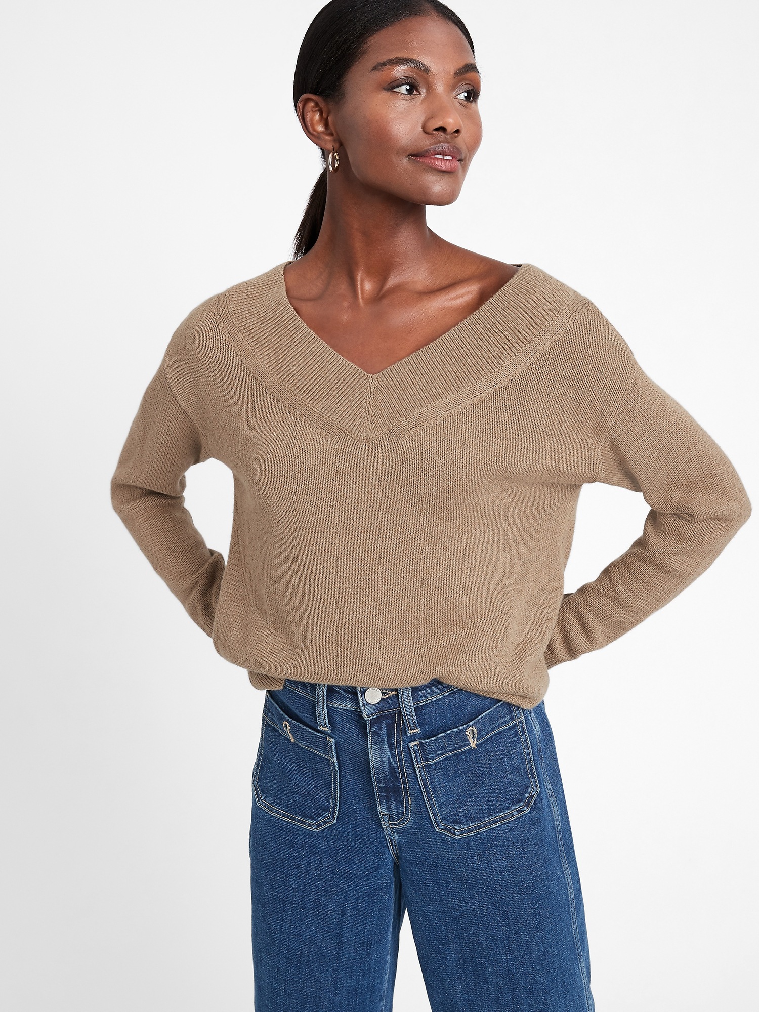 Petite Cotton-Hemp V-Neck Sweater