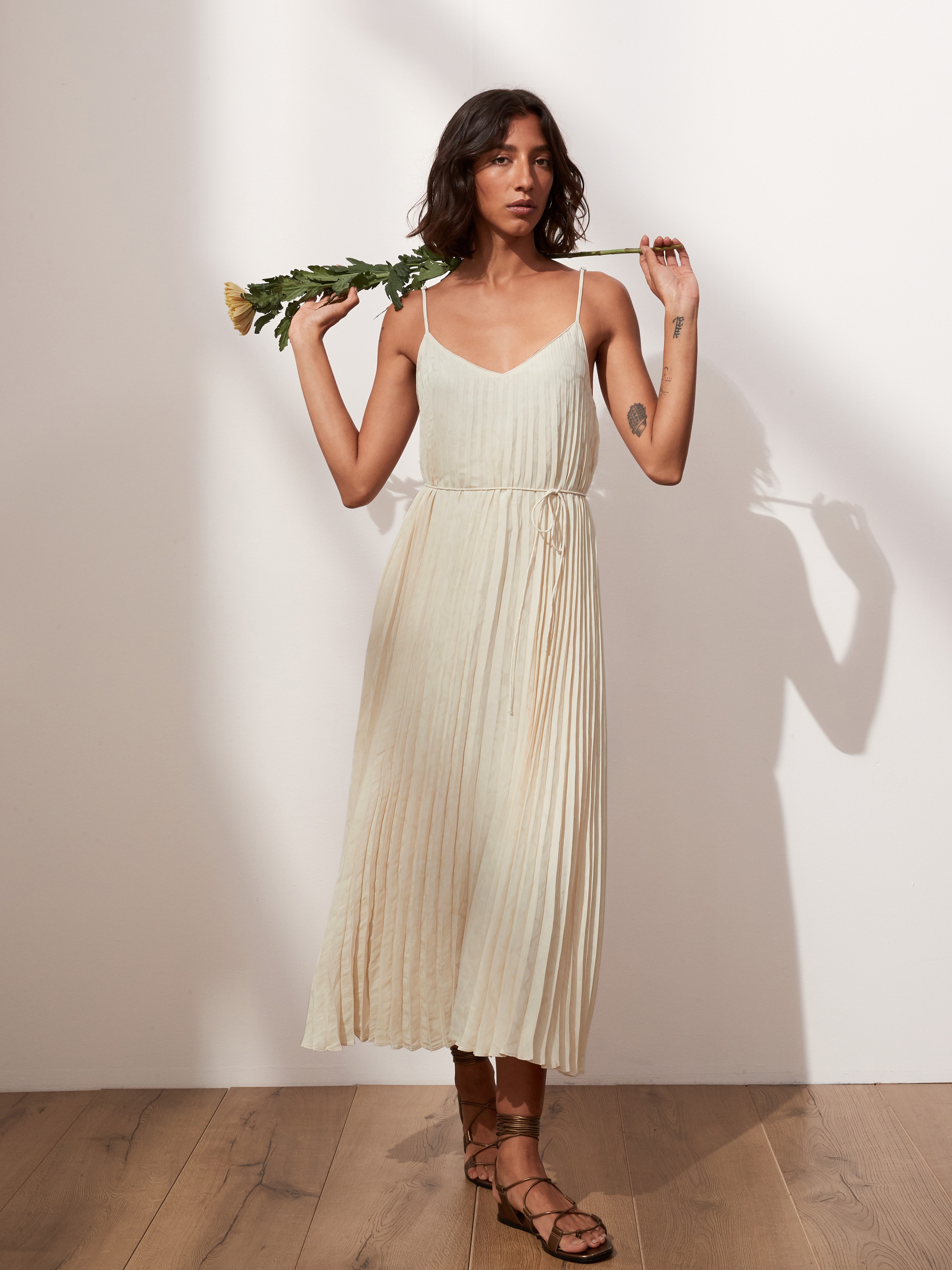 Petite Pleated Midi Dress Banana Republic