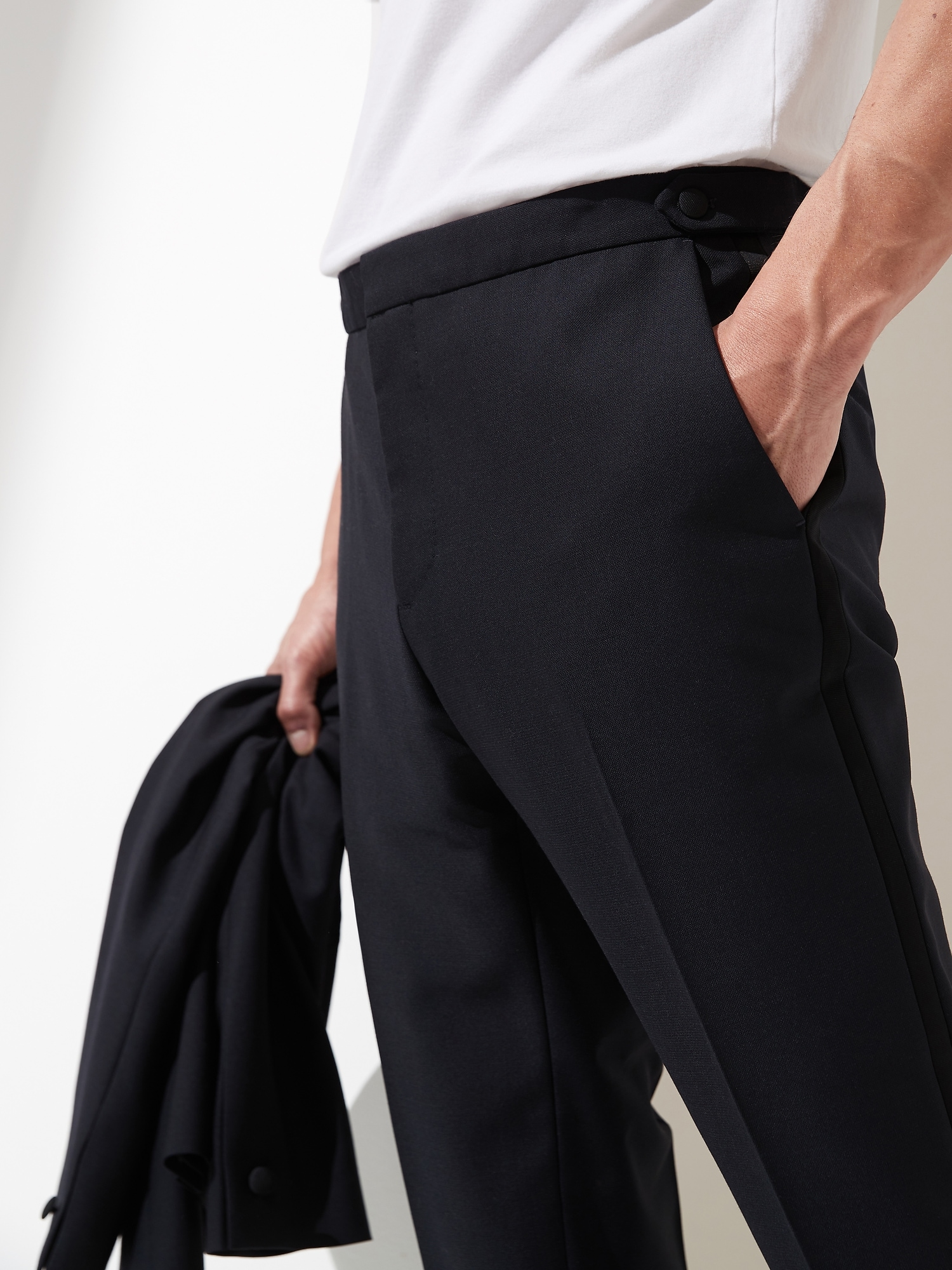 Slim Tapered Navy Italian Wool Tuxedo Pant | Banana Republic