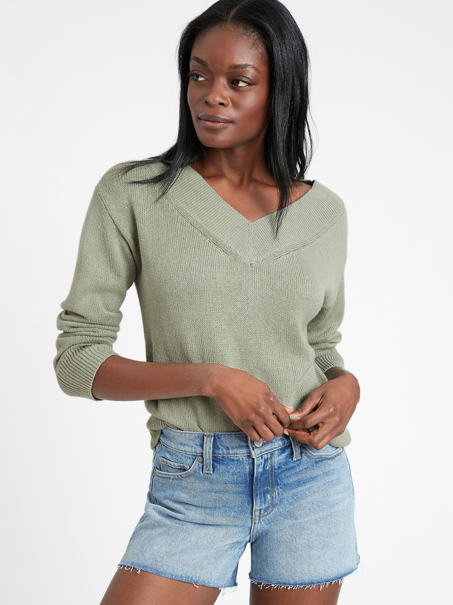 Cotton-Hemp V-Neck Sweater