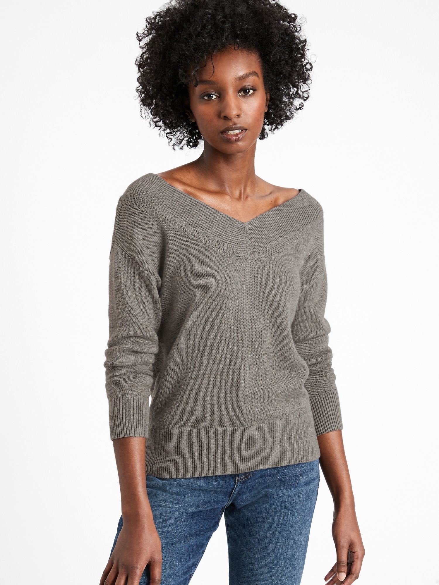 Petite Cotton-Hemp V-Neck Sweater