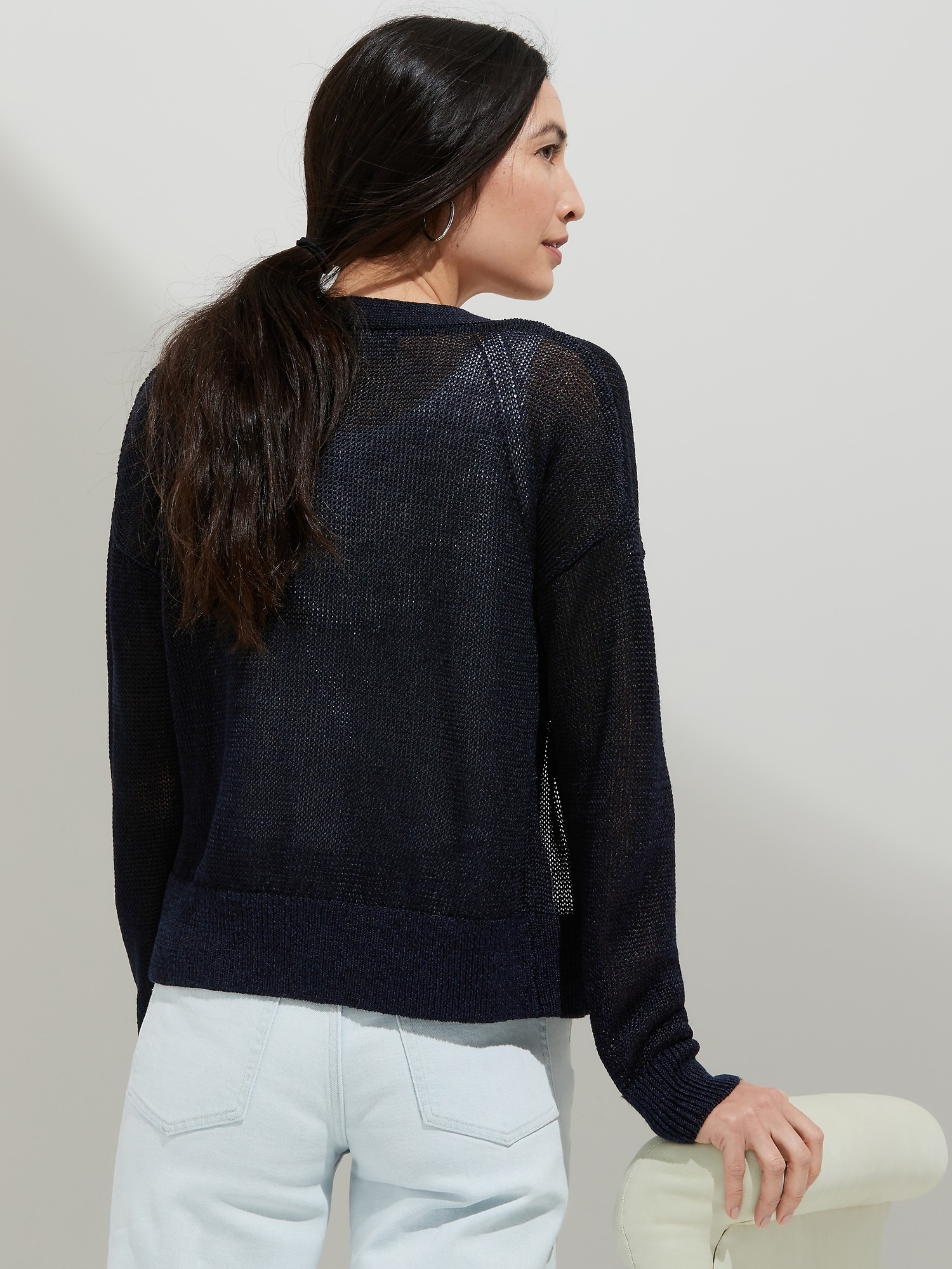 Shimmer Linen-Blend Cardigan Sweater