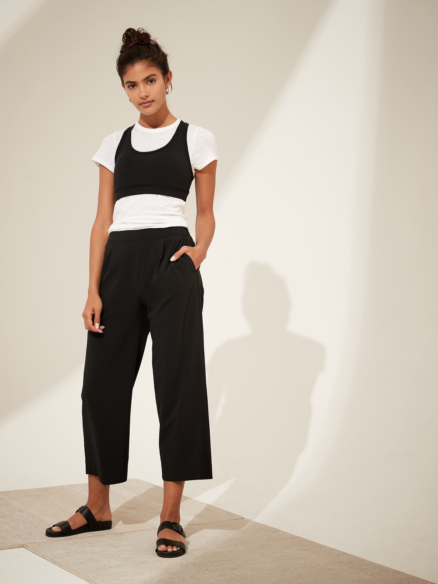 Petite Flyweight Wide-Leg Cropped Pant with Core Temp