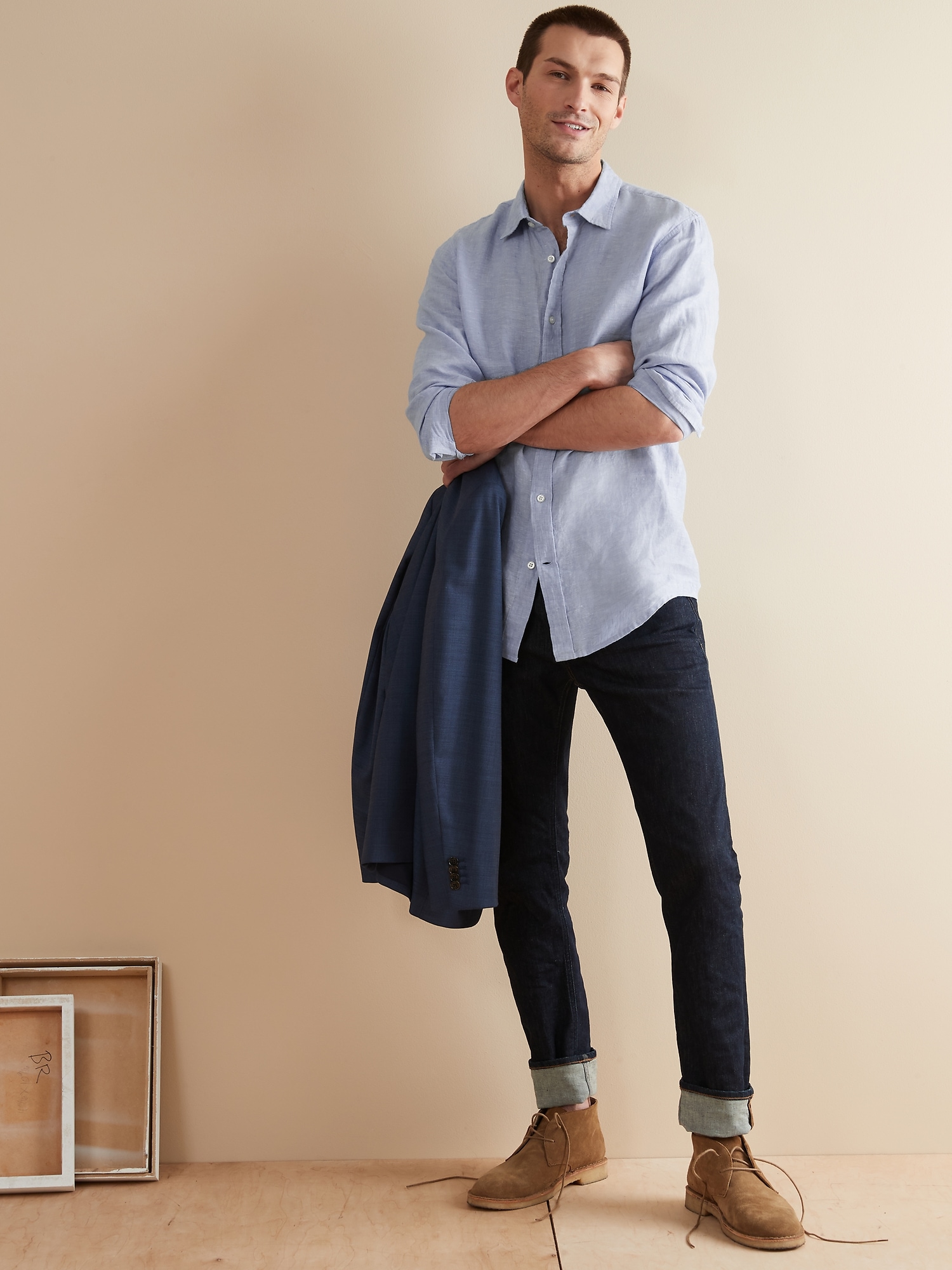 Untucked Slim-Fit Linen-Cotton Shirt