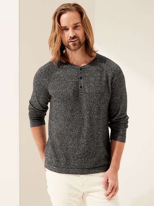 Banana Republic Linen-Wool-Cashmere Henley Sweater. 1