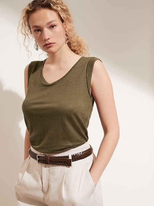 Image number 1 showing, Linen Roll-Cuff Tank