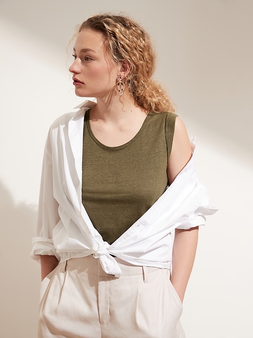 Image number 3 showing, Linen Roll-Cuff Tank