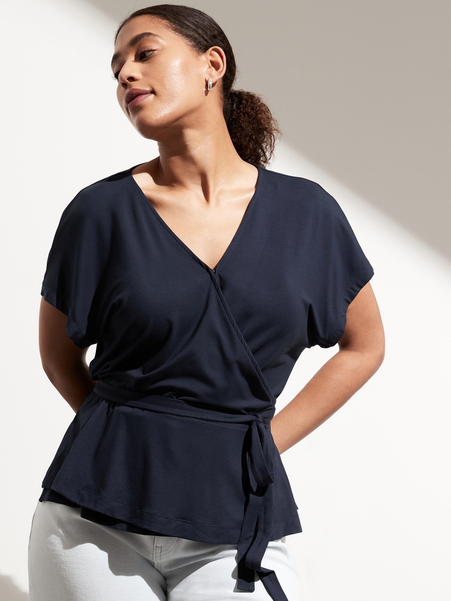 Petite Threadsoft Belted Wrap Top