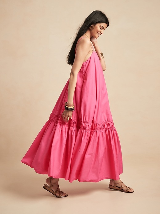 Petite Poplin Backless Maxi Dress | Banana Republic