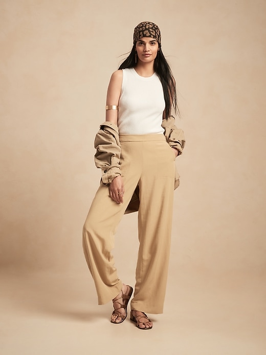 Petite Wide-Leg Rayon-Linen Pant 