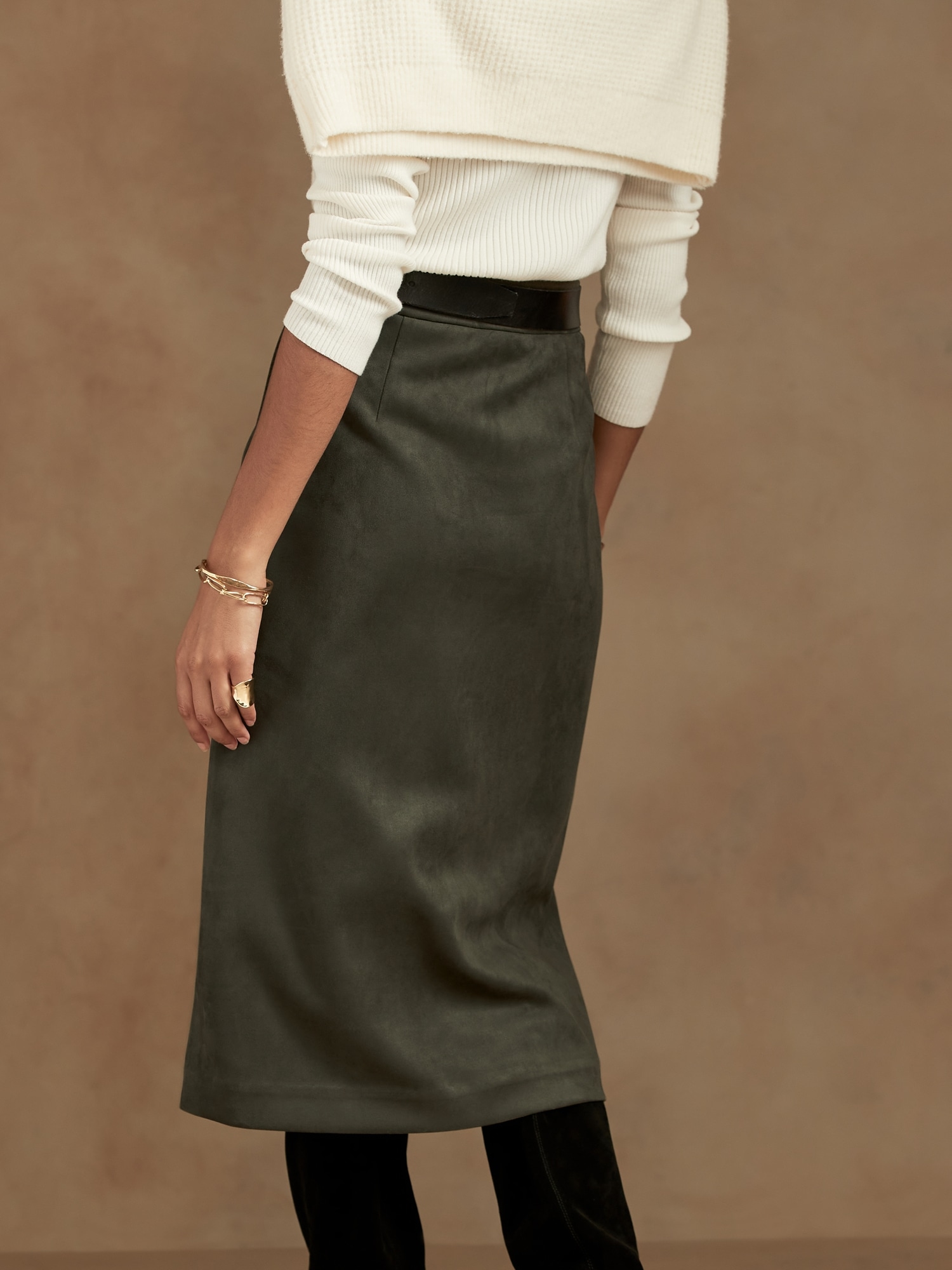 Vegan Suede Midi Skirt