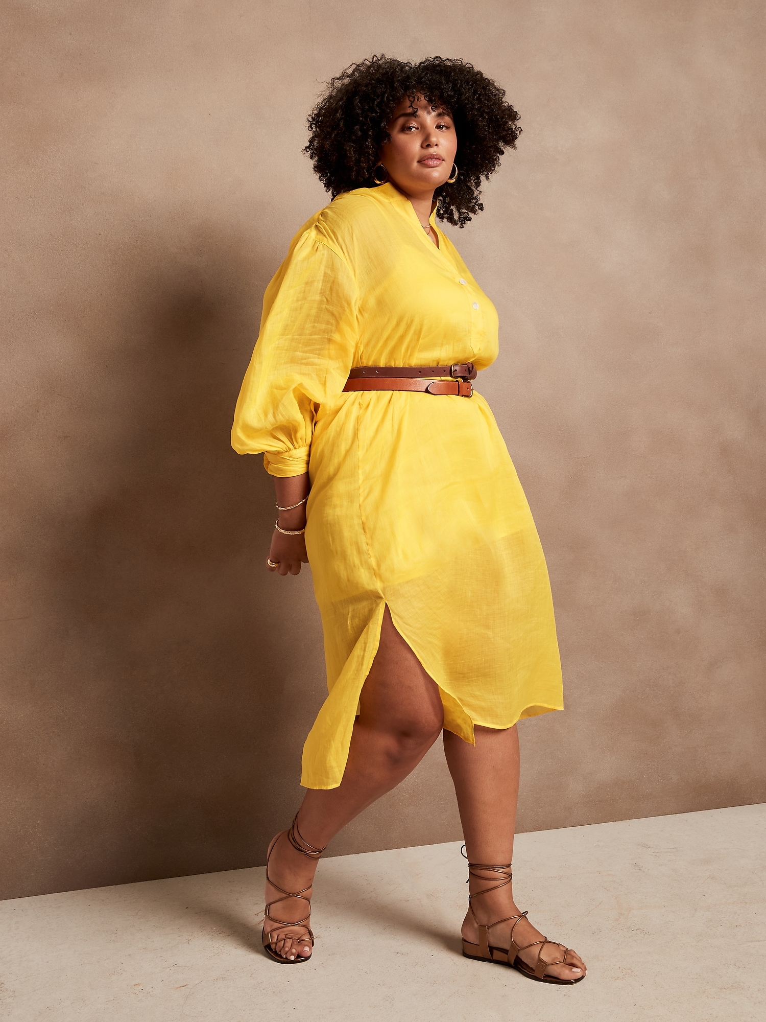 Ramie Popover Midi Shirt Dress