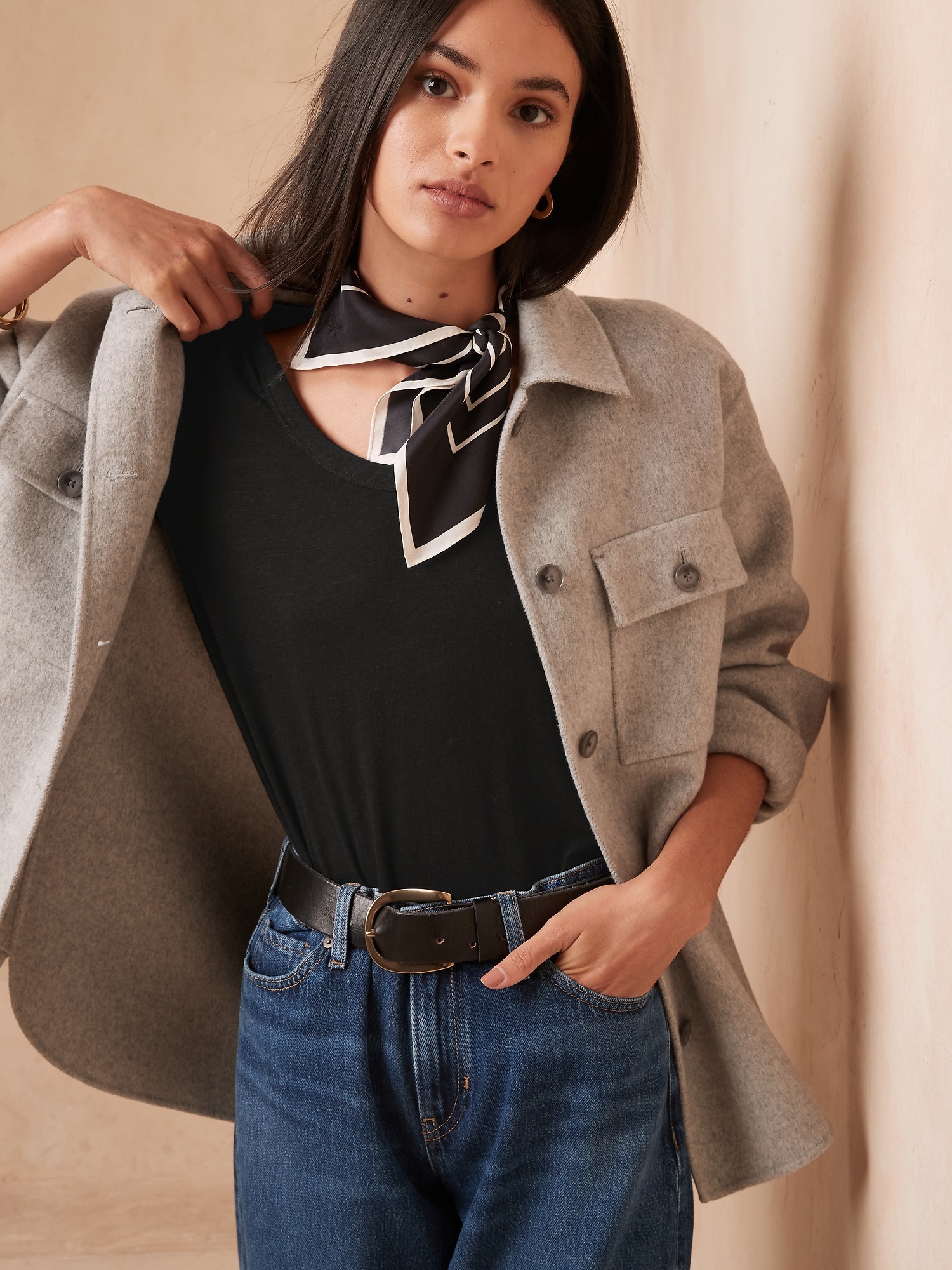 Petite Slub Scoop-Neck T-Shirt | Banana 
