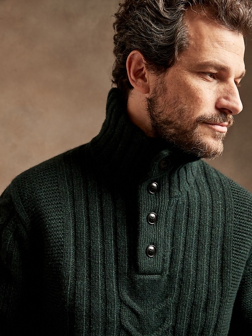 Image number 1 showing, Cable-Knit Mock-Neck Sweater
