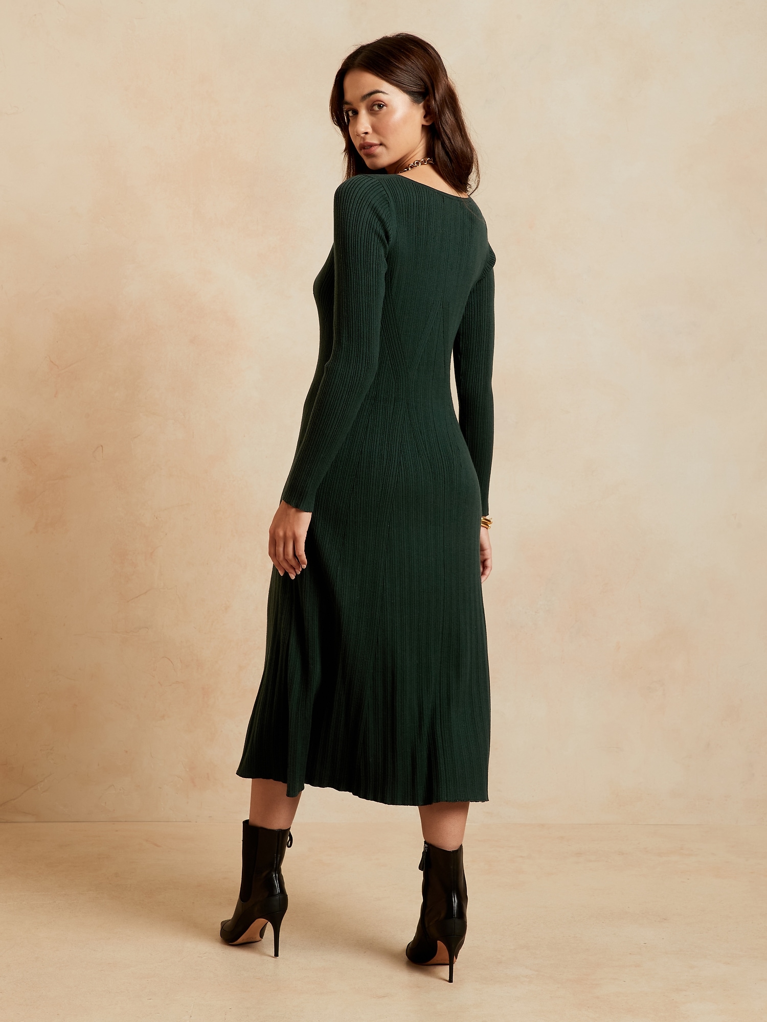 Ribbed V-Neck Sweater Dress