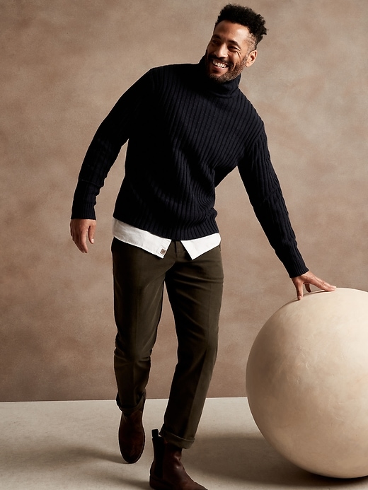 Image number 1 showing, Italian Wool-Blend Ribbed Turtleneck Sweater
