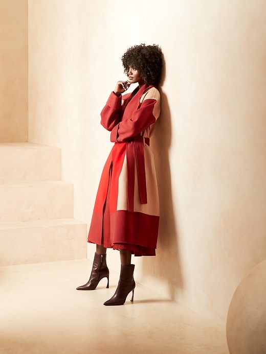 Image number 1 showing, BR x HARBISON &#124 Italian Wool & Cashmere Color-Block Robe Coat