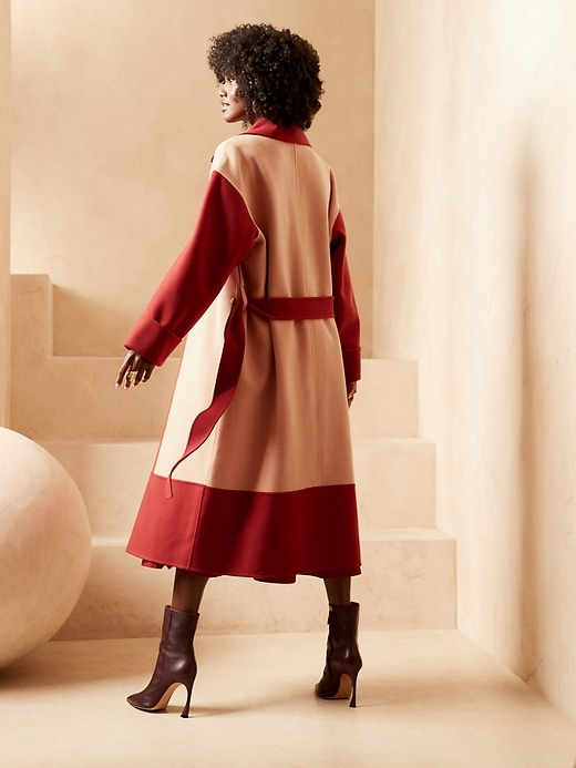 Image number 2 showing, BR x HARBISON &#124 Italian Wool & Cashmere Color-Block Robe Coat