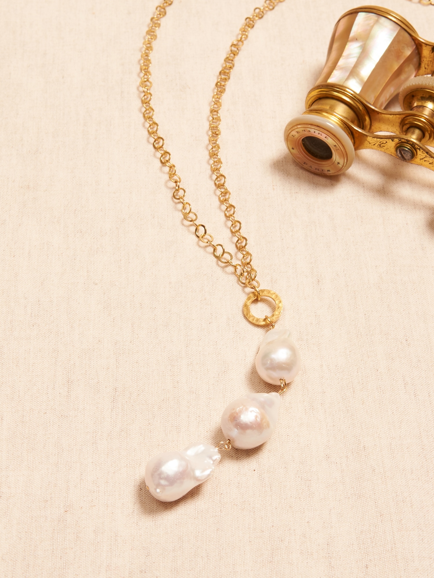 Aureus + Argent | Triple Pearl Pendant Chain Necklace