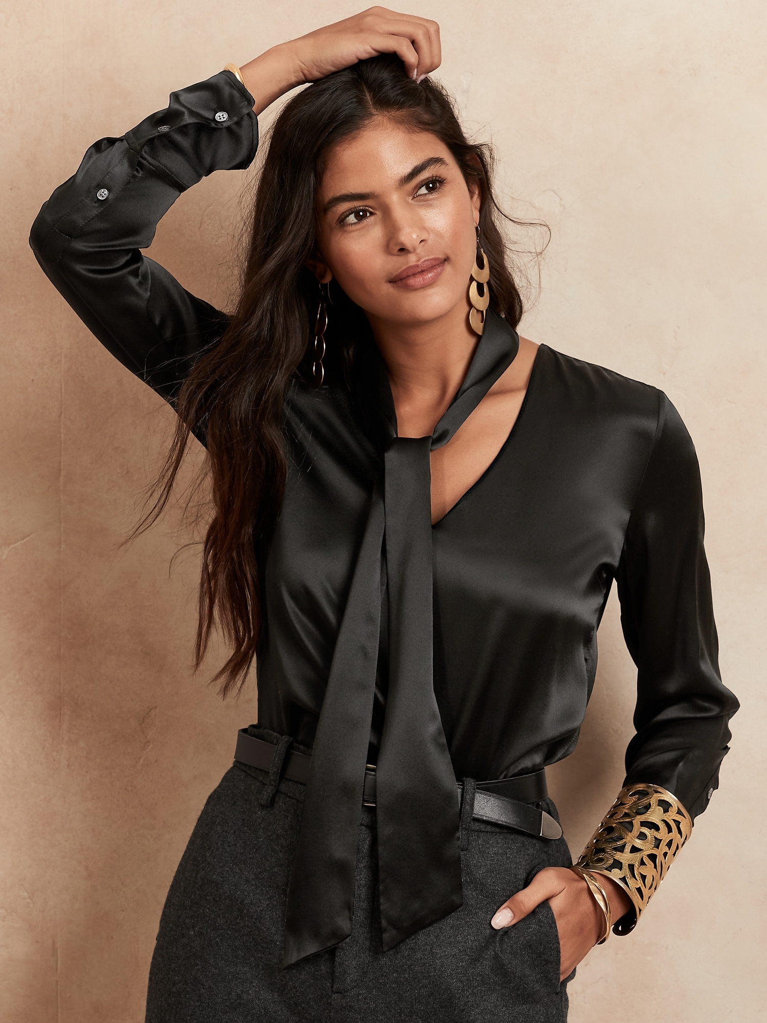 Silk Blouse with Removable Tie | Banana Republic