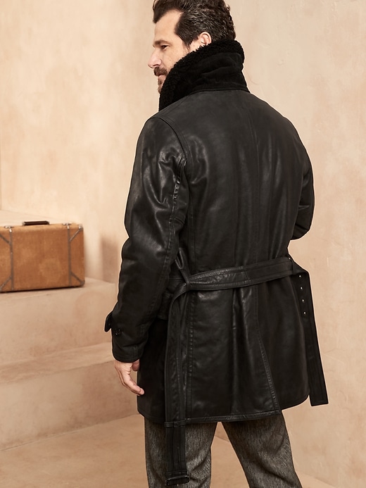Image number 2 showing, Shawl-Collar Leather Coat