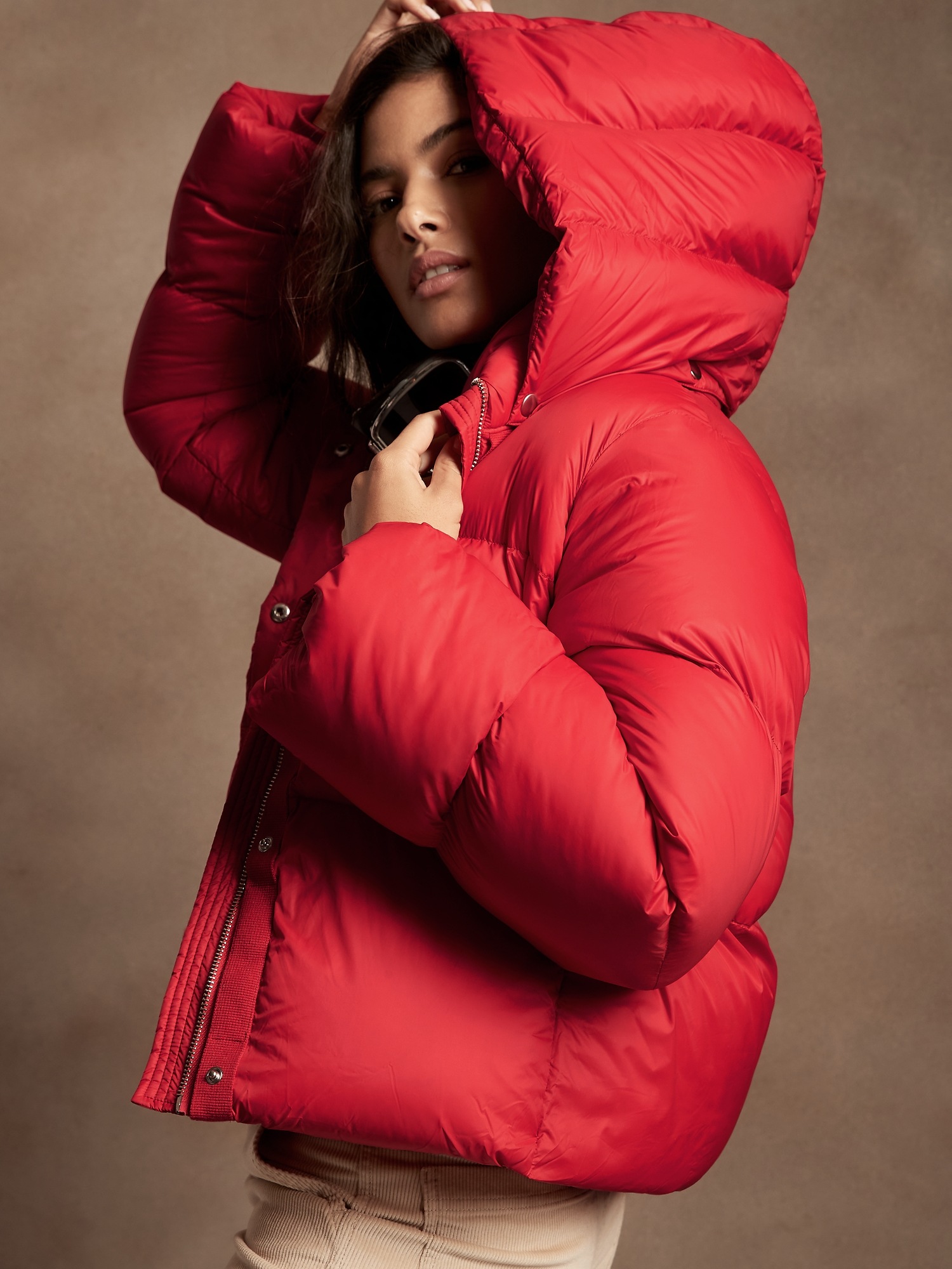 Red puffer jacket on sale women's