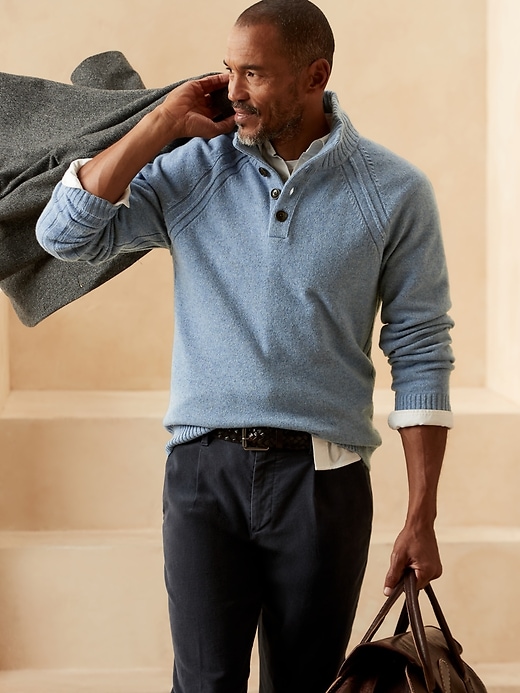 Italian Wool-Blend Mock-Neck Sweater (Light Blue)