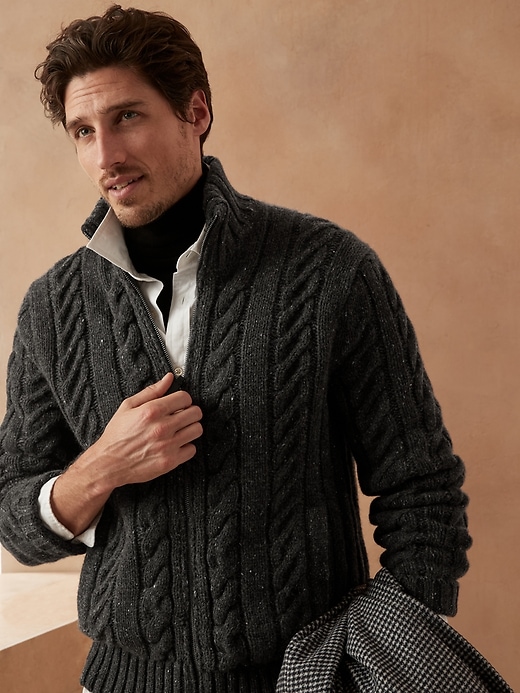 Image number 2 showing, Heritage Italian Cashmere Cable-Knit Sweater Jacket