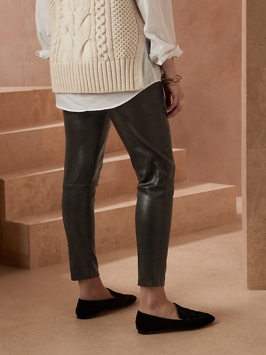 Image number 6 showing, Mid-Rise Skinny Stretch-Leather Pant