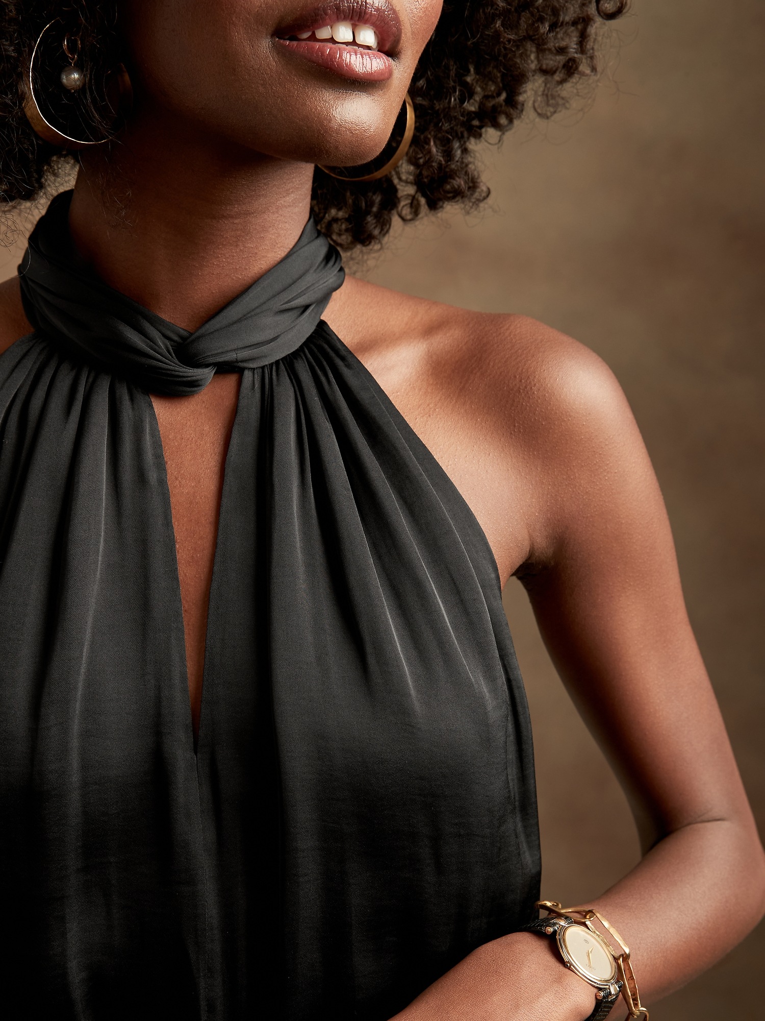 Satin Twist-Neck Top | Banana Republic