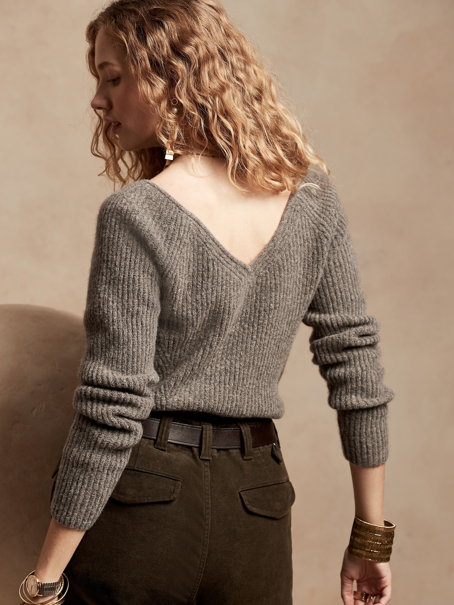 Wide V-Neck Sweater Top