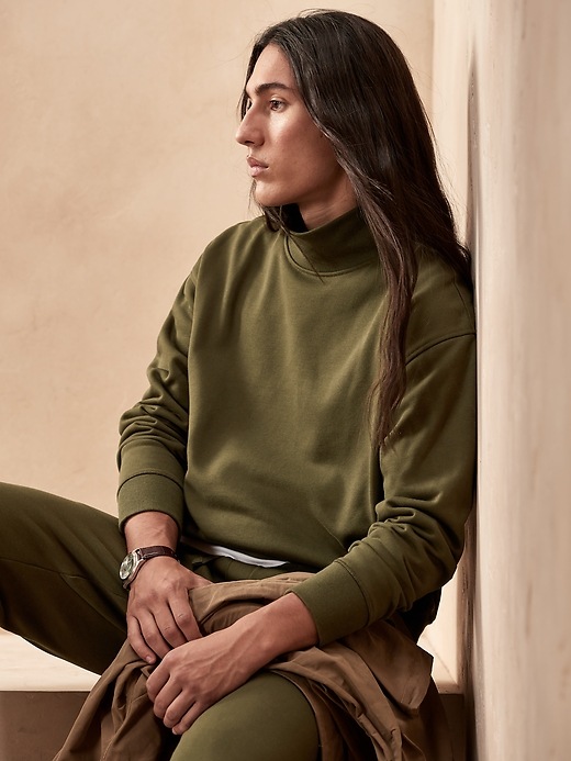 Image number 1 showing, French Terry Mock-Neck Sweatshirt