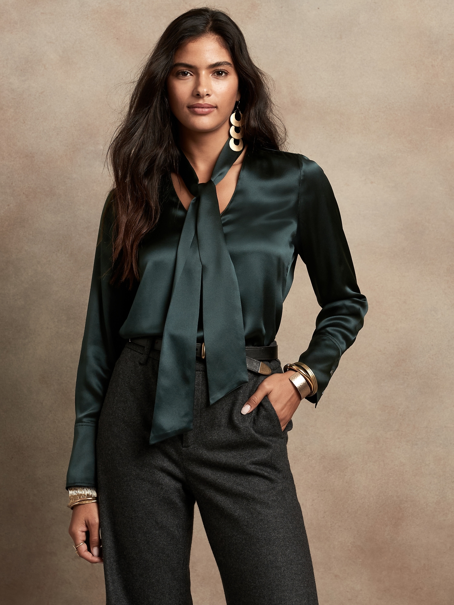 Petite Silk Blouse with Removable Tie