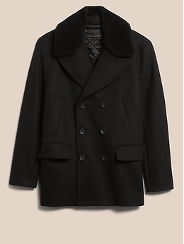 Italian Melton Peacoat with Shearling Collar Banana Republic