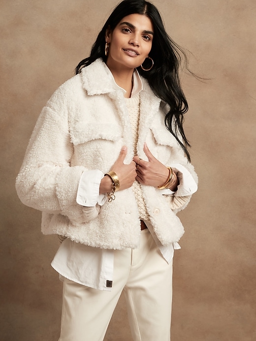 Image number 1 showing, Cropped Sherpa Trucker Jacket
