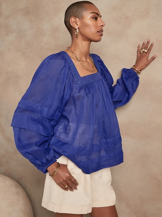 Image number 1 showing, Ramie Square-Neck Blouse