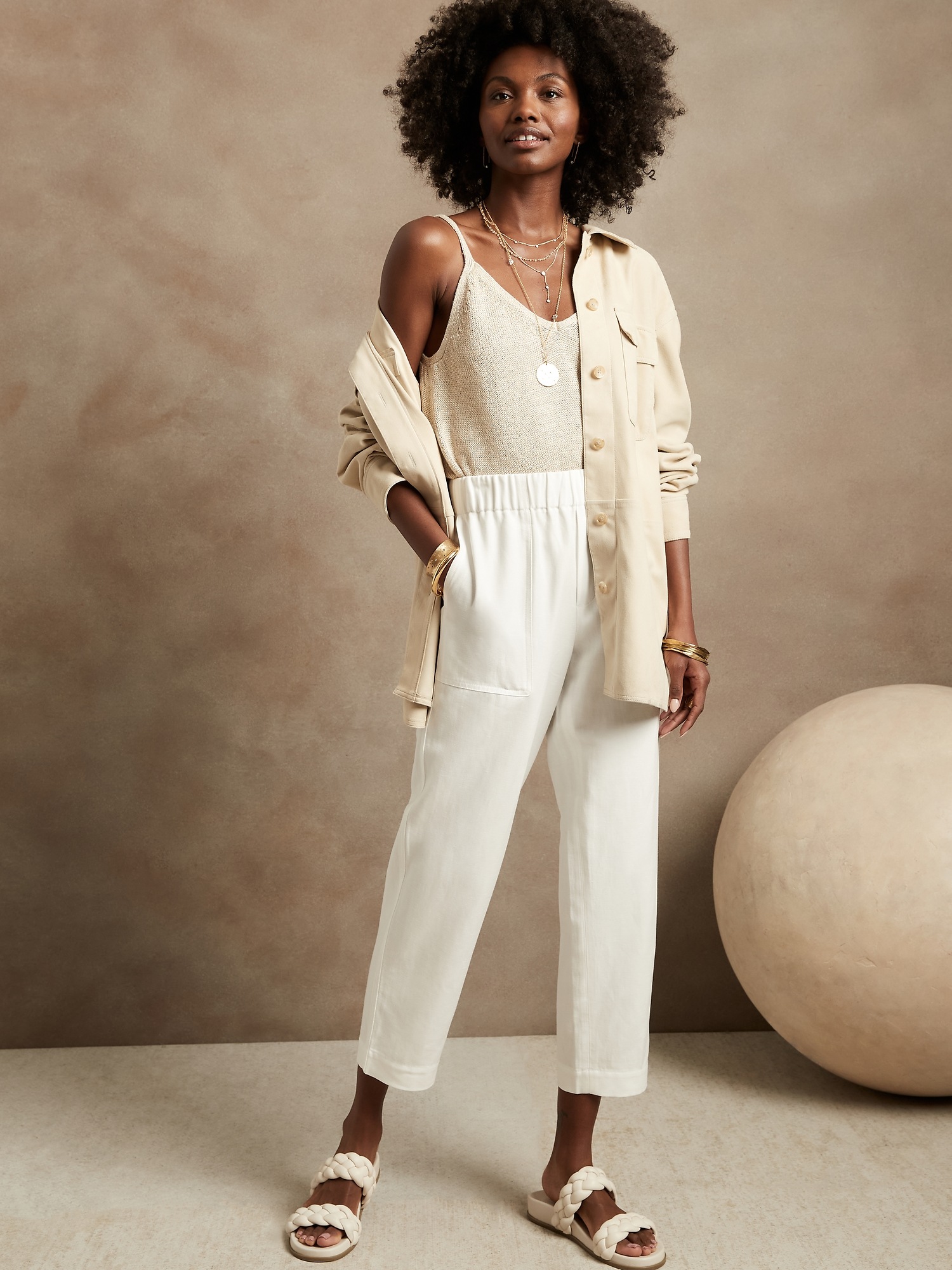 Banana Republic Women's Petite Tencel -Linen Pant White Petite Size XXS