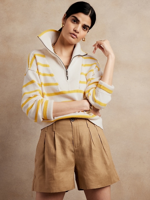 Petite Stripe Oversized Half-Zip Sweater