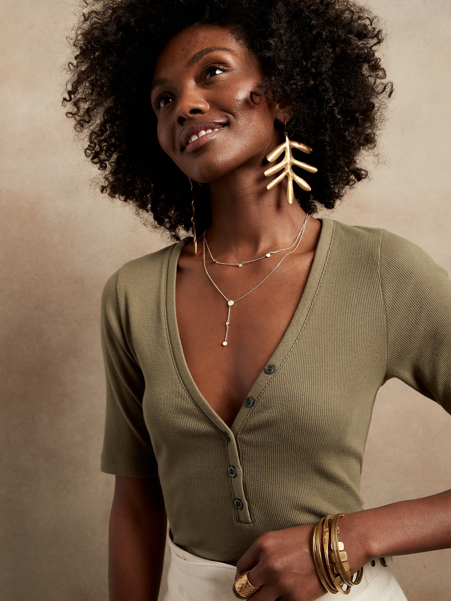 Ribbed Henley TShirt Banana Republic