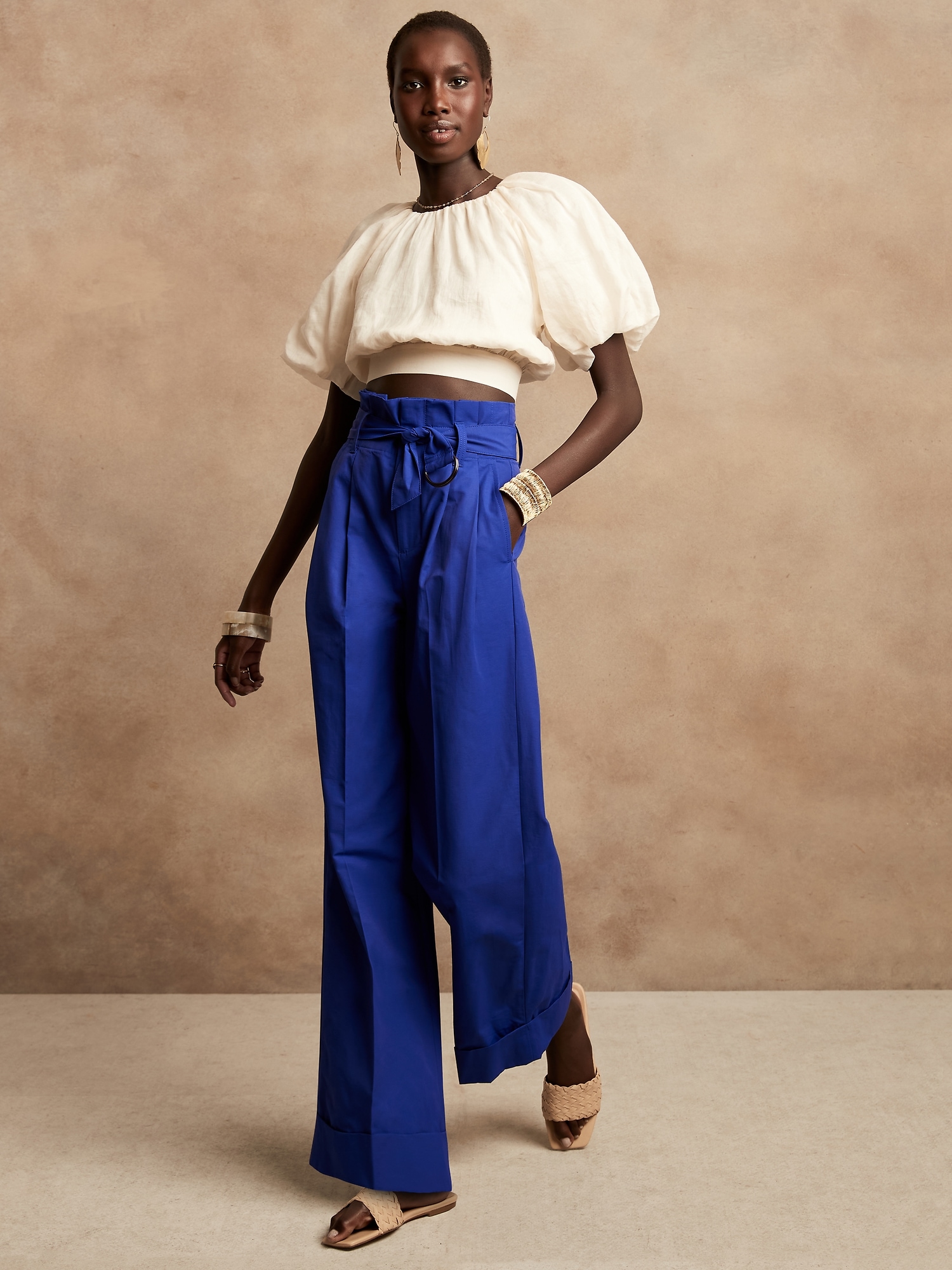 Petite Wide-Leg Paperbag Pant | Banana 