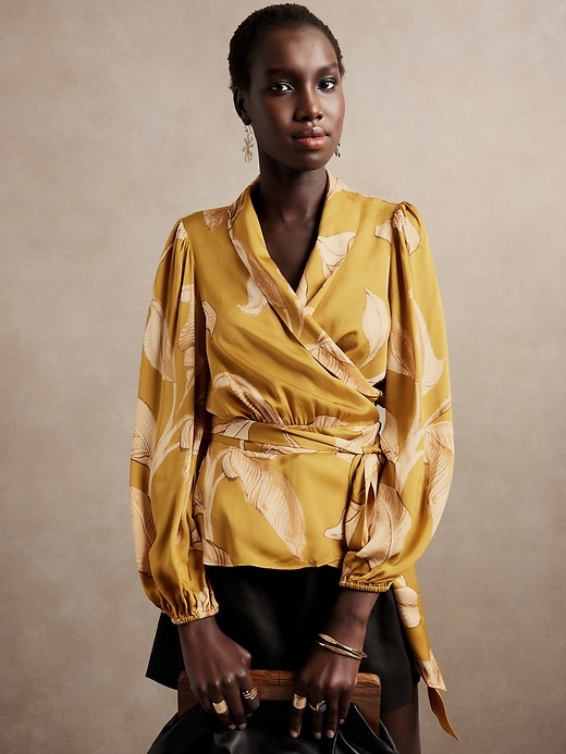 yellow floral wrap top