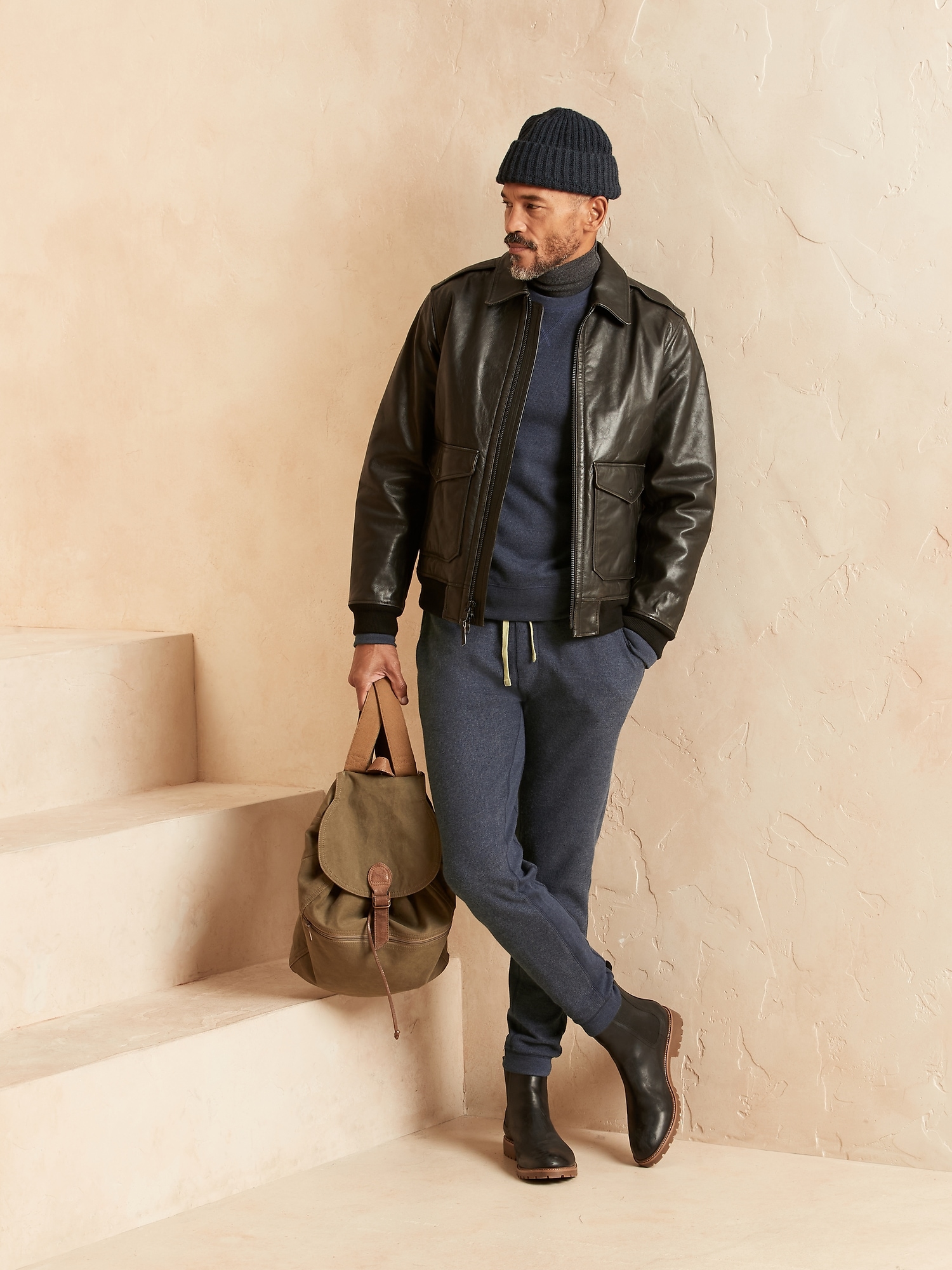 Brushed Waffle-Knit Jogger | Banana 