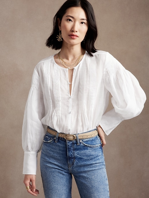 Banana Republic Ramie Pintuck Blouse. 1