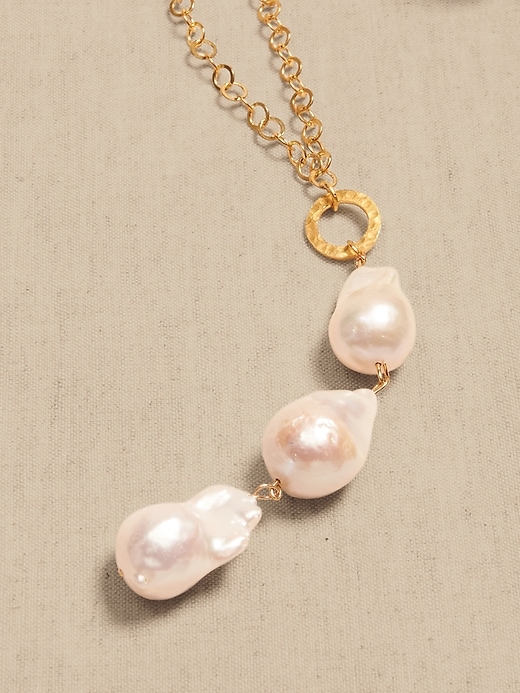 Triple Pearl Pendant Chain Necklace &#124 Aureus + Argent
