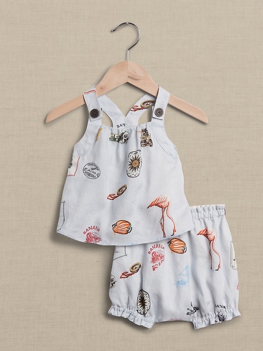 Image number 1 showing, Baby Linen Top & Bubble Shorts Set