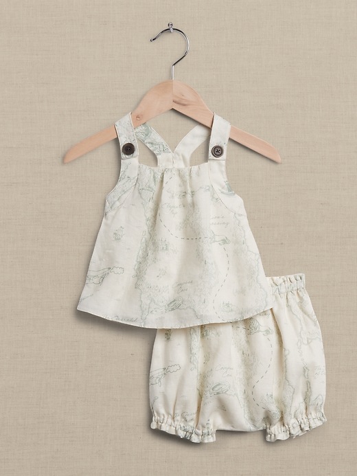 Image number 1 showing, Baby Linen Top & Bubble Shorts Set