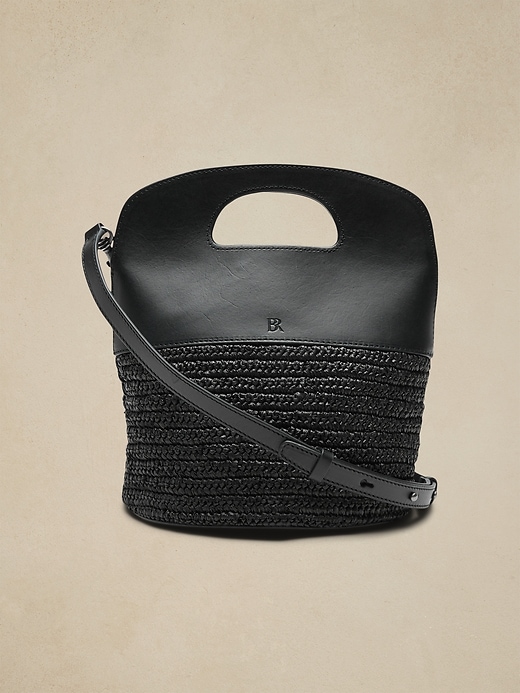 Leather & Straw Bucket Bag Banana Republic
